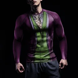 [You're My Secret] Halloween Cosplay Superhero Costumes Long Sleeve Gym T-Shirt Male Fitness Compression Top Printed Streetwear