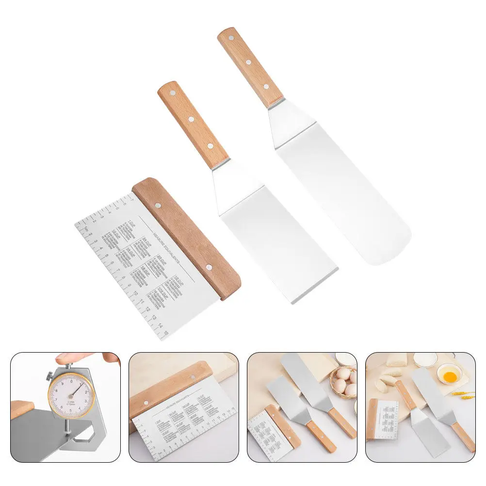 

3Pcs Exquisite Stainless Steel Kitchen Shovel Set Beech Handle Baking Spatula Steak Spatula Frying Shovel Cake Cutter Tool