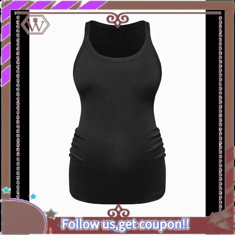 

A95D-майки для беременных, базовая рубашка без рукавов с ребристой отделкой по бокам для беременных