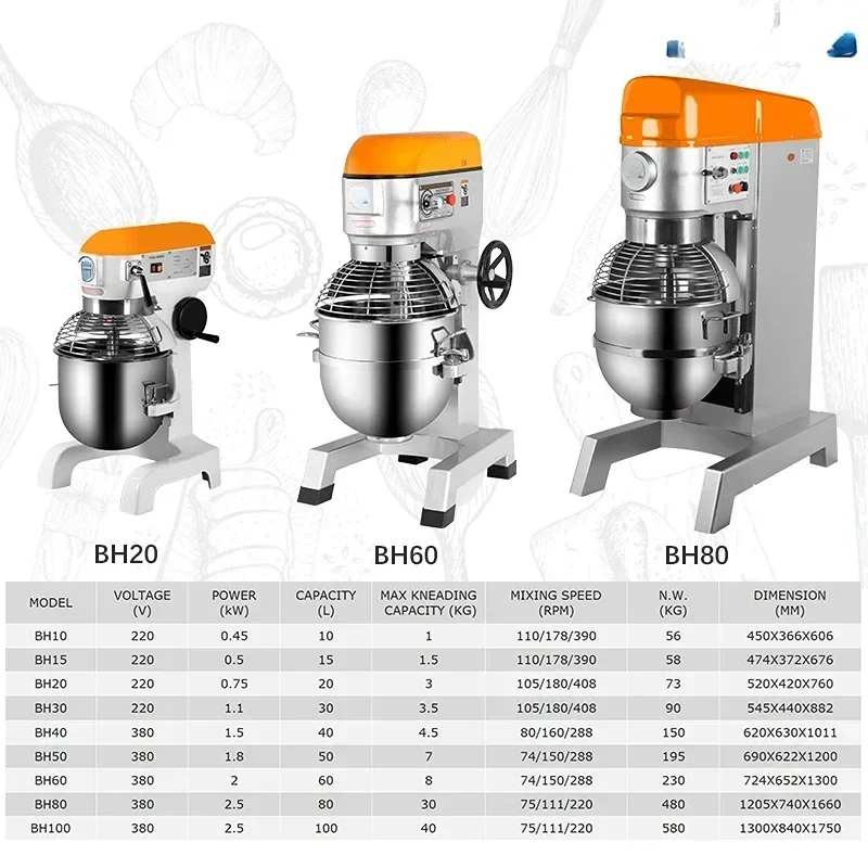 10l 15l 20l 30l 40l 50l 60l 80l 100l Planetary Food Mixer And Cake Dough Mixer With Stainless Steel