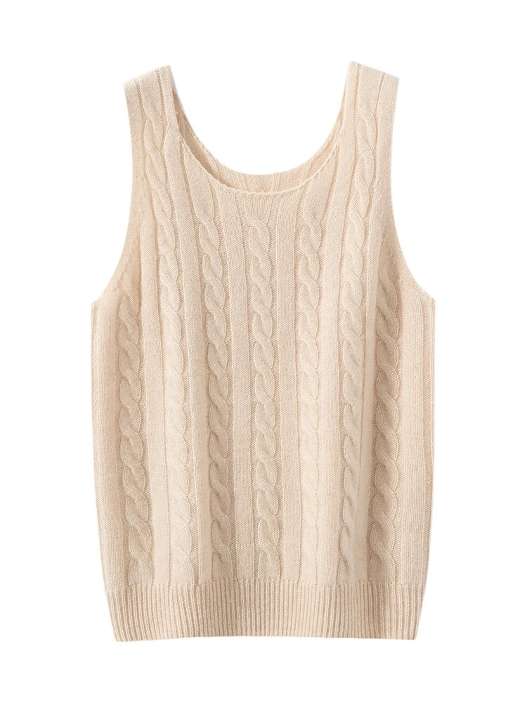 

MEETCC Women 100% Cashmere Sleeveless Knitted Pullover Vest Autumn Winter Women Soft Warm Tops Solid Color Chic Simple Waistcoat