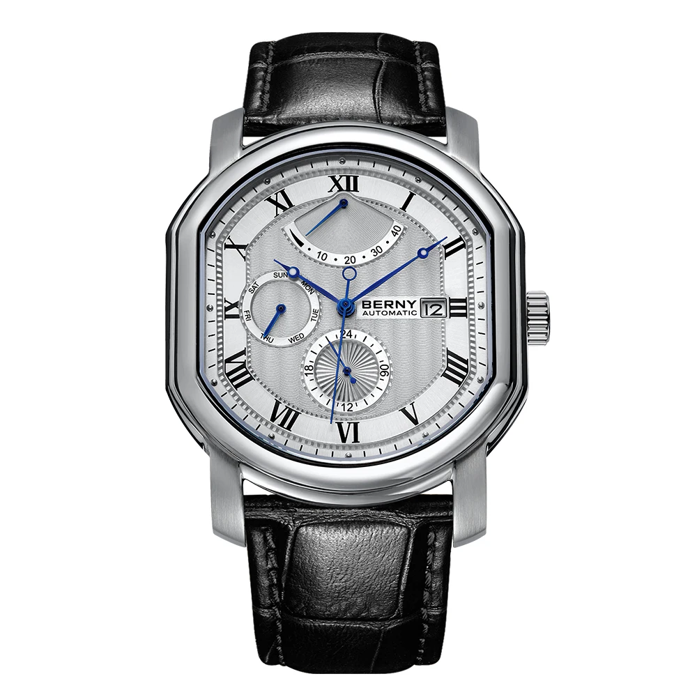 BERNY Men Mechanical Watch Top Accuracy Move Automatic Wristwatch Luxury Male Clock Sapphire Self-Winding Men's Watch Waterproof