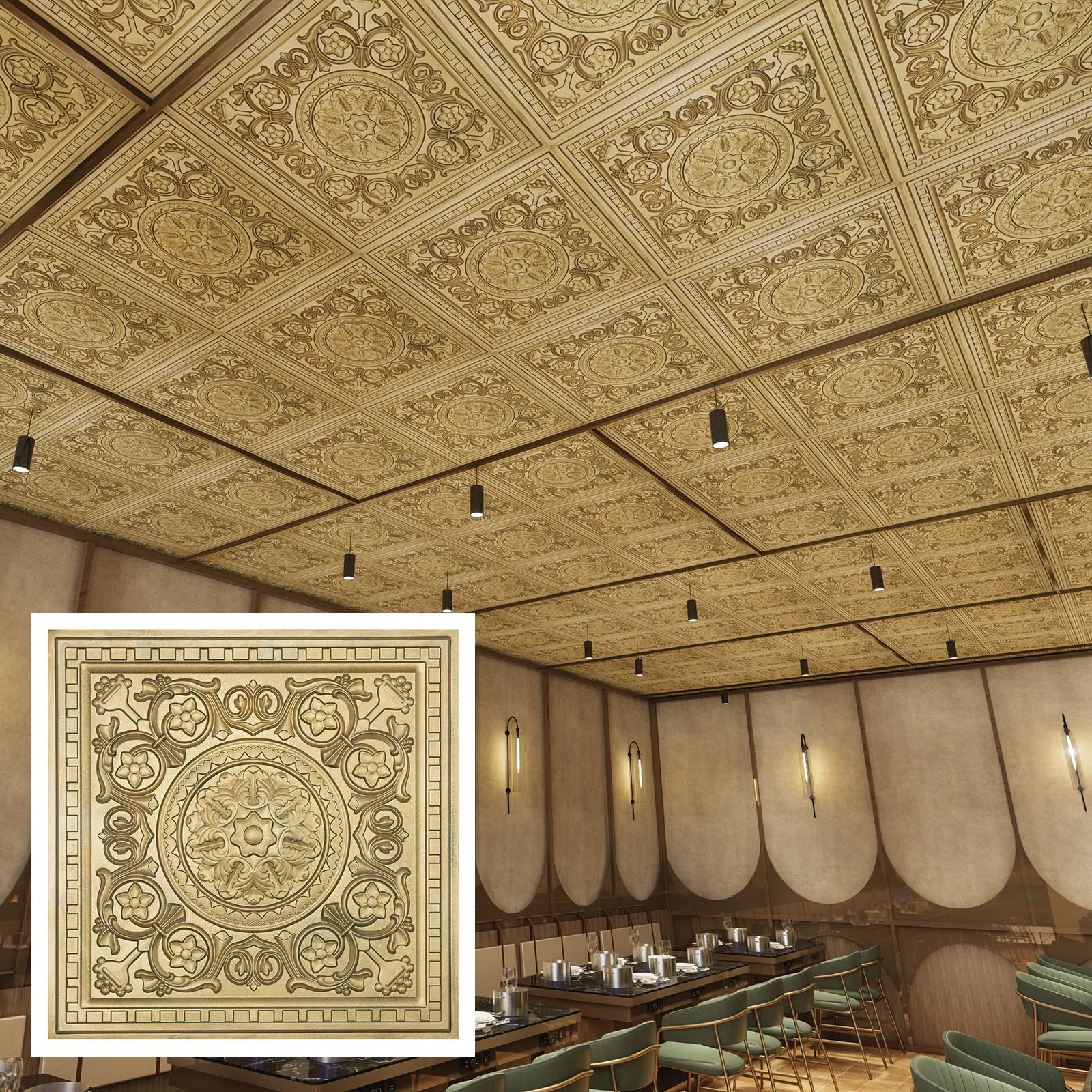 Pressed Tin Ceiling Tile Suspended Wall Panels for Barber house PL83 Brass verdigris 10pcs