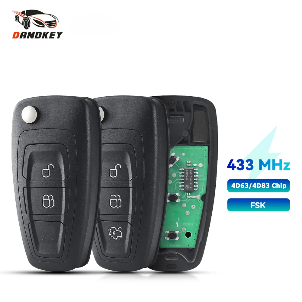 

Dandkey 2/3 Buttons Flip Car Remote Control Key 4D83 Chip FSK 433Mhz For Ford C-Max Focus Galaxy Ranger Mondeo S-Max HU101