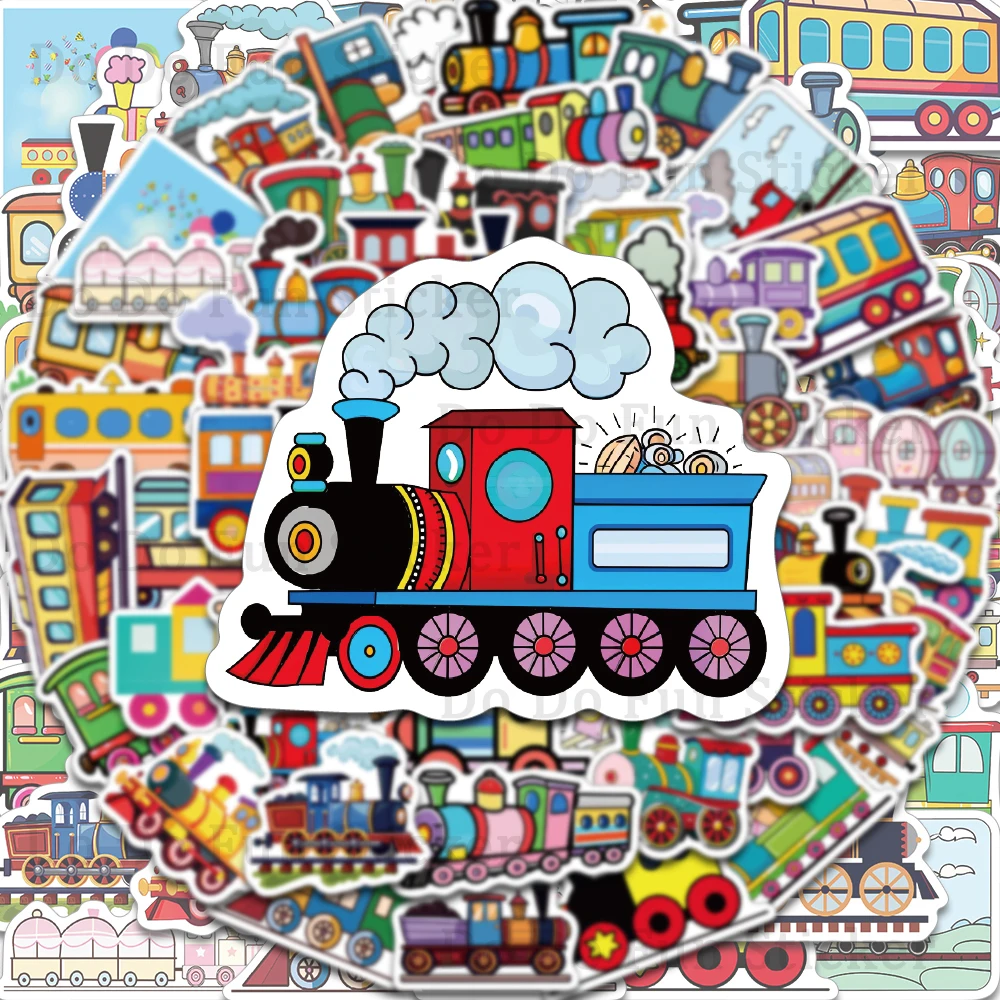 56 Stuks Schattige Cartoon Trein Stickers Kleurrijke Transport Tools Waterdicht Pvc Gepersonaliseerde Decoratie Laptop Water Cup Telefoon