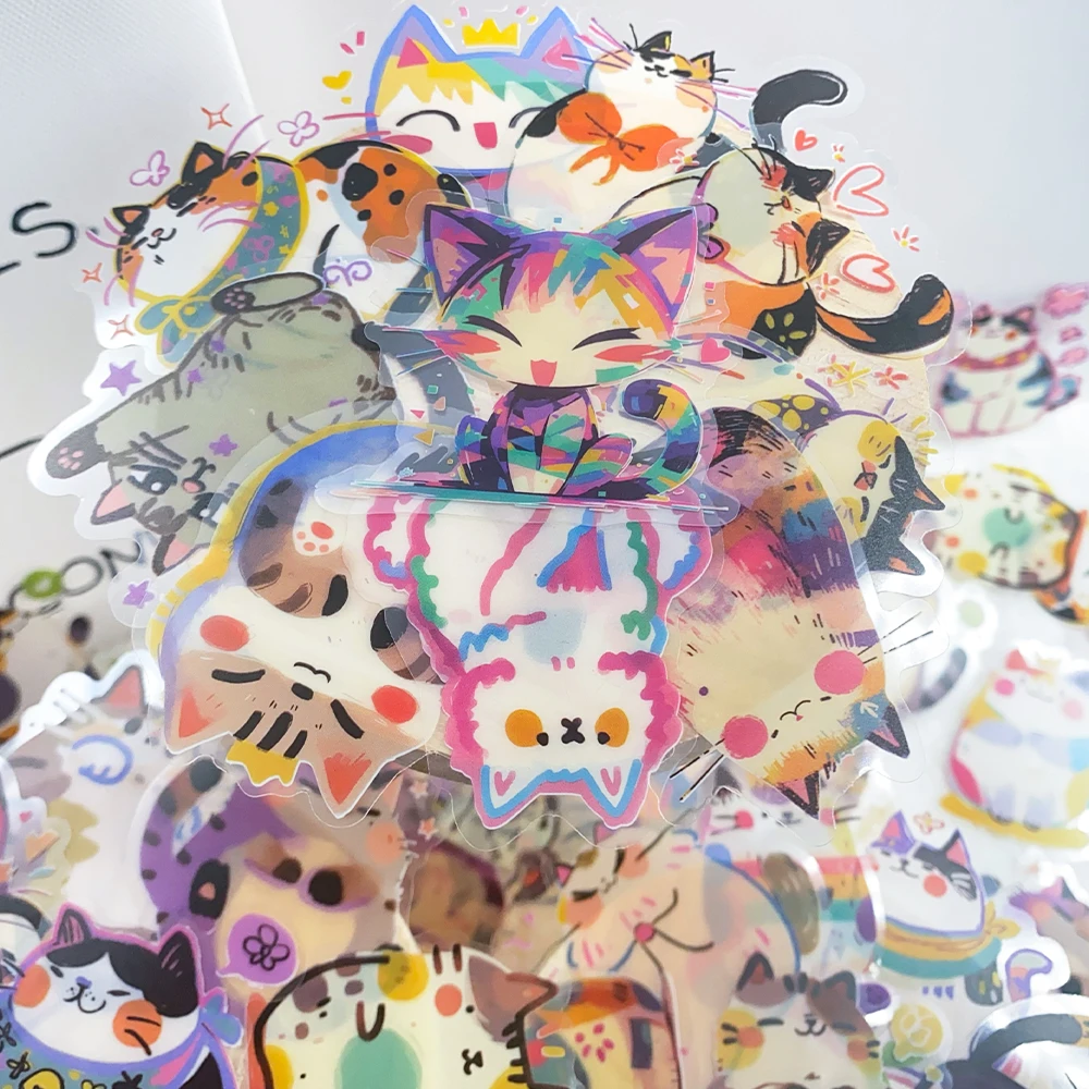 50pcs Cartoon Cute Cats PET Stickers Decals For Phone Laptop Notebook Skateboard Guitar DIY Aesthetic Transparent Stickers