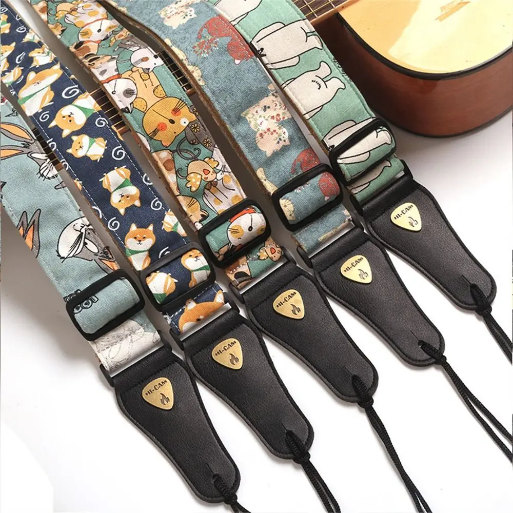 Adjustable Guitar Strap Cute Animal Colorful Printed Electric Guitar Belt Music Hobby Extra Wide Guitar Shoulder Strap