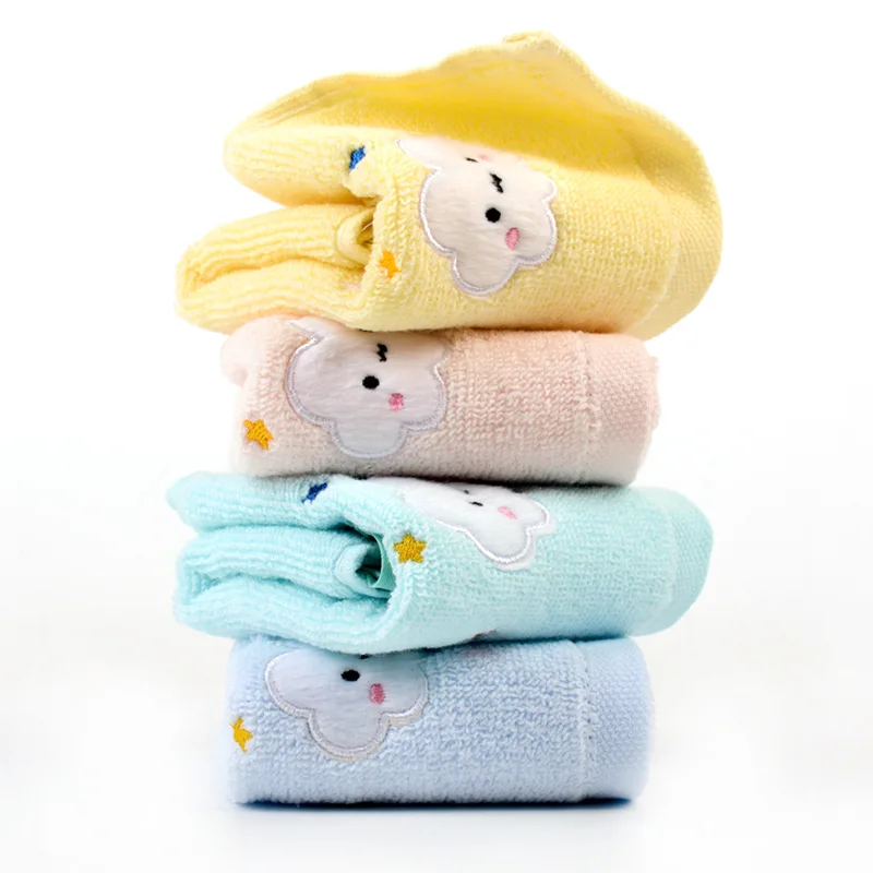 Cotton Handkerchief for Kindergarten Children – Embroidered 25×25 Cm Baby Drool Towel / Soft Face Wipe with Hanging Loop.