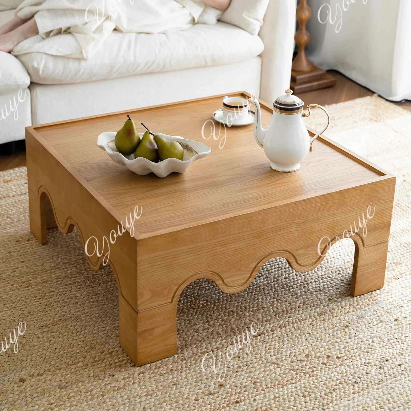 J French Retro Solid Wood Coffee Table Living Room Sofa Art Coffee Table Simple Square Small Low Table