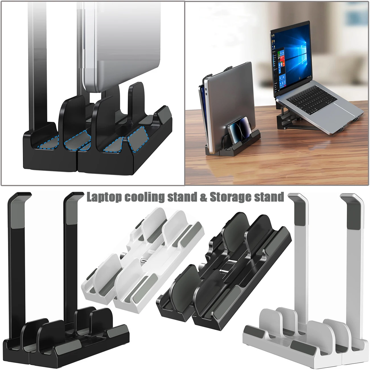 2 in 1 Vertical Laptop Stand Vertical Laptop Holder Cooling Bracket Riser Laptop Stand Holder Adjustable Dock For Macbook Laptop