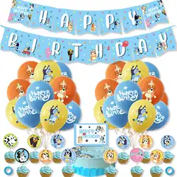 Bluey Christmas Birthday Party dinnerware Disposable Banner dog Cake Topper Hanging Flag bluey Balloons Birthday Decoration set