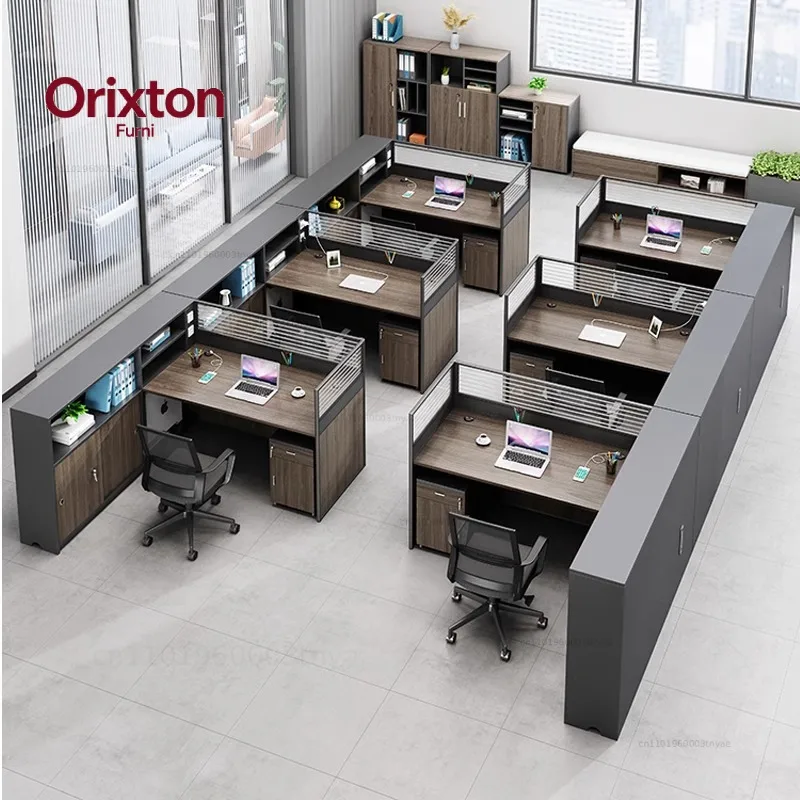 Modern Four-person 6-person Capacity Thickened Screen Desk With Chair Set, Simple Financial Design Staff Desk