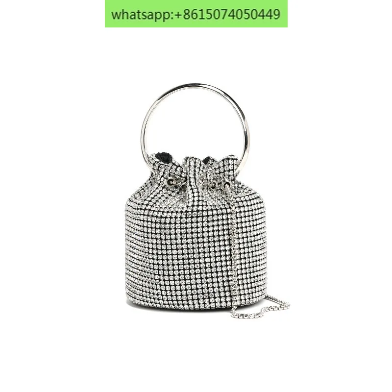 Fashion chain diamond-encrusted one-shoulder diagonal bucket bag