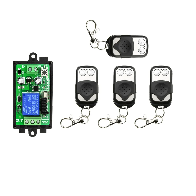 

433Mhz Wireless Remote Control Switch DC 12V 24V 1CH RF Relay Receiver Module + 2botton Transmitter for Garbage Gate Door