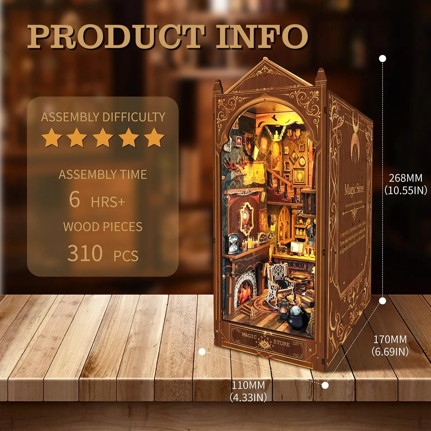 DIY Miniature Book Nook Kit LED Light Magic Store Dollhouse Bookshelf Insert Decor Alley for Adult Craft Building & Construction