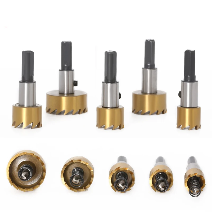 5pcs HSS Carbide Tip Drills Bit Hole Saw Set Stainless Steel Metal Alloy 16/18.5/20/25/30mm Pocket Hole Jig for Installing Locks