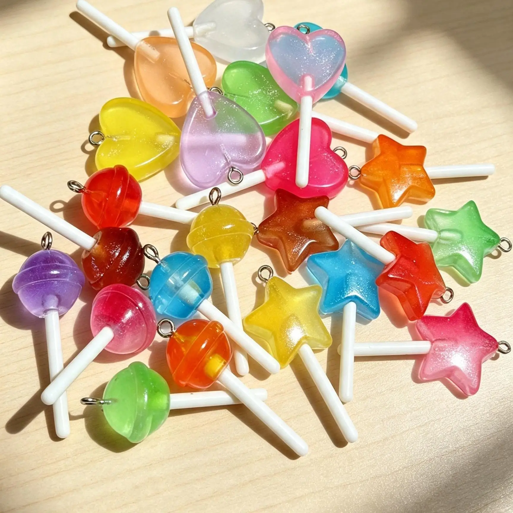 10PCS Cute Resin Lollipop Charms Heart Star Round Candy Pendants for DIY Jewelry Making Earring Keychain Accessories