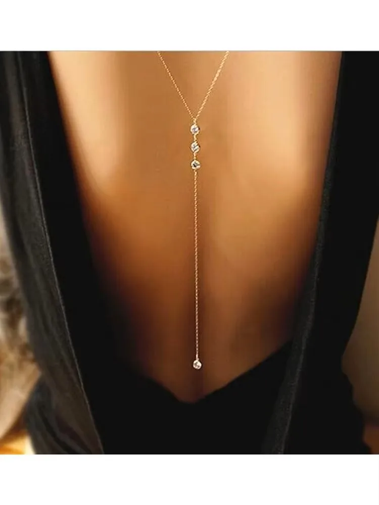 Hot Sale Sexy Women\'s Crystal Back Chain Necklace Bikini Beach Crossover Back Jewelry Wedding Back Dress Accessories Wholesale