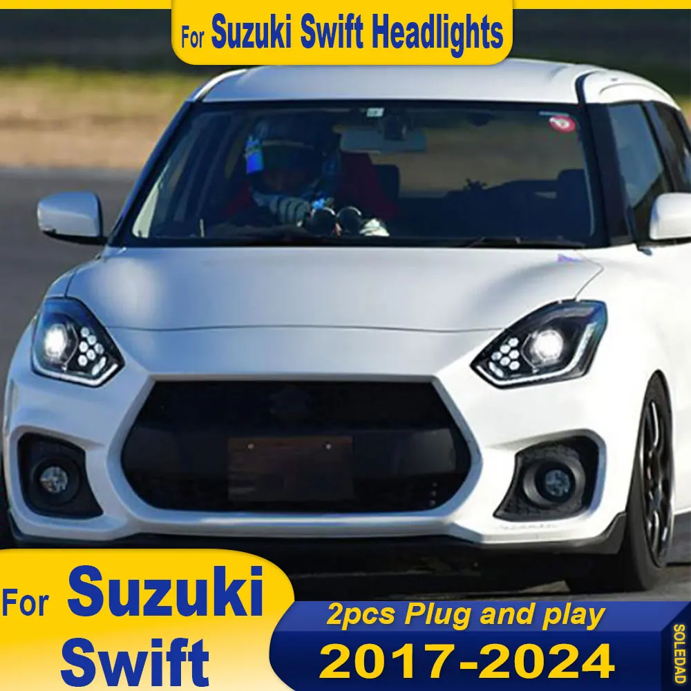 سيارة LED المصابيح الأمامية لسوزوكي سويفت 2018 2019 2020 2021 2022 2023 2024 تعديل الجبهة DRL العنبر بدوره أضواء الإشارة الملحقات