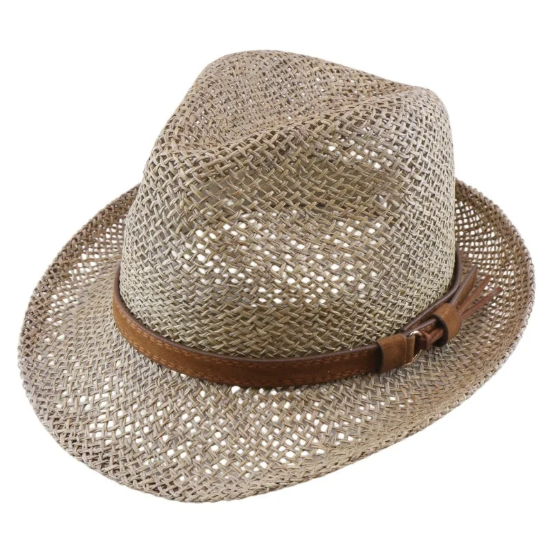 Unisex Summer Natural Sun Hats: Jazz Hats, Hand-Woven Casual Couple Hats, Openwork Sun Hats, British-Style Straw Hats