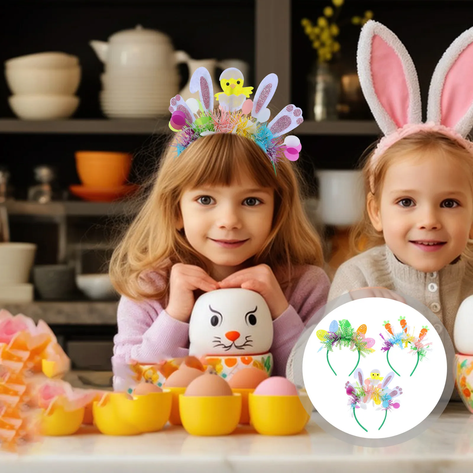 

Набор из 3-х пасхальных аксессуаров: повязка на голову с ушками кролика, украшение для волос в виде цыпленка, яйца и моркови. Весенние праздничные костюмные аксессуары для женщин и детей на Пасху.