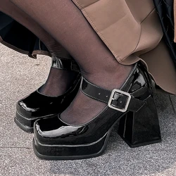 Women's High Heels Pumps Platform Big Size 46 Lolita Mary Janes Lolita Shoes Elegant Black Red Pink Heeled Wedding Shoe For Girl