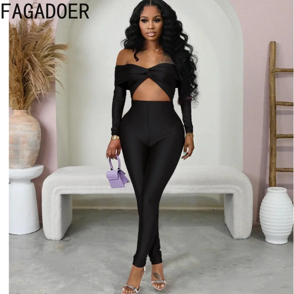 FAGADOER Sexy Hollow Out Bodycon Jumpsuit Woman Solid Color Off Showlder Backless Rompers Female Streetwear Overalls 2025 New