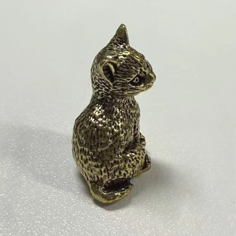 1pcs Brass Cute Cat Pocket Holder Vintage Small Tea Pet Ornament Animal Pussycat Figurines Miniatures Desk Decorations