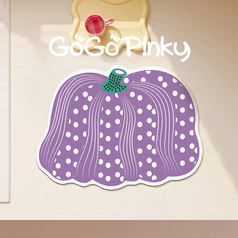 VIKAMA Irregular Pumpkin Shaped Drainage Pad, Wave Pattern Anti Slip And Absorbent Kitchen Countertop Pad, Cute Home Decoration