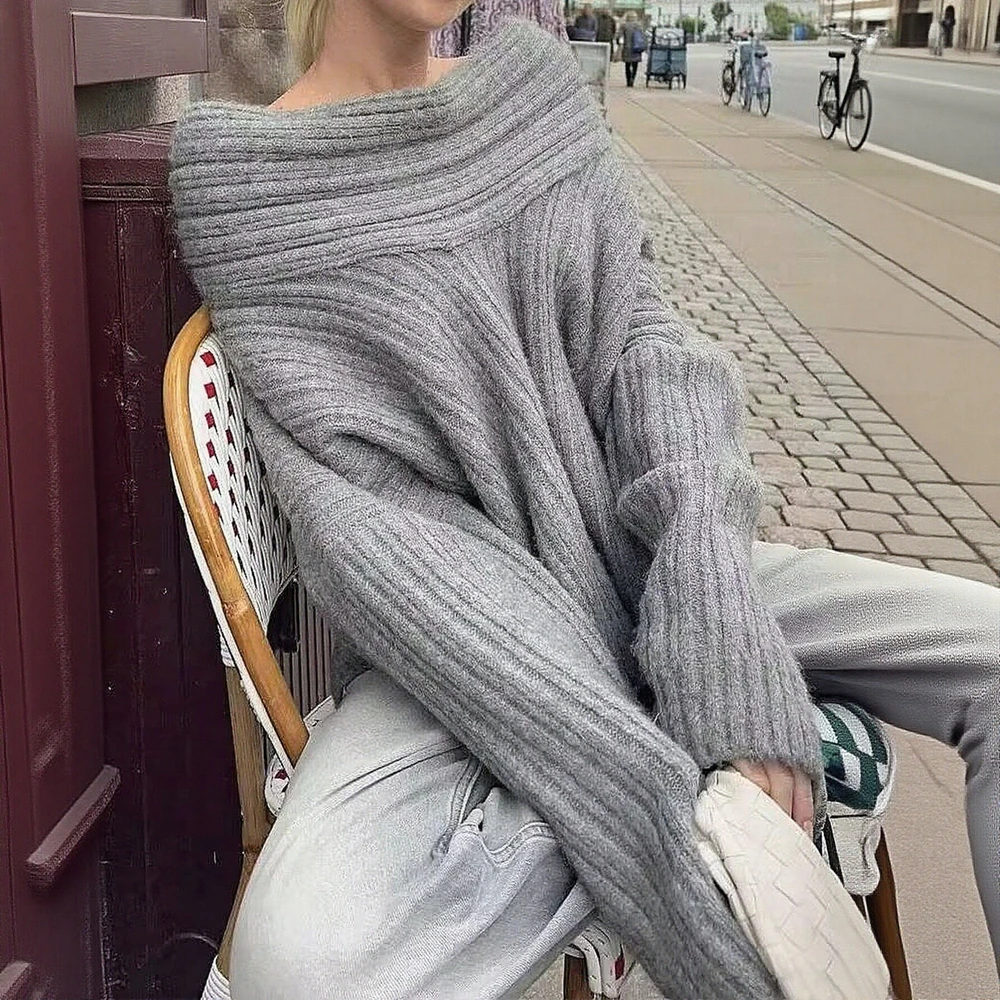 

Женский свитер с длинными расклешенными рукавами и открытыми плечами, осенний приличный простой свитер с завинчивающейся резьбой, базовый стиль
