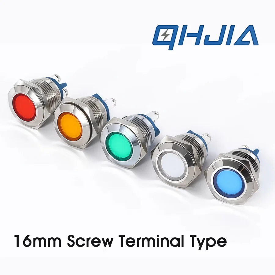 16mm IP66 Waterproof Color Metal LED Indicator Pilot Light,Signal Lamp with Wire Screw Pins,DC 12V 24V 220V