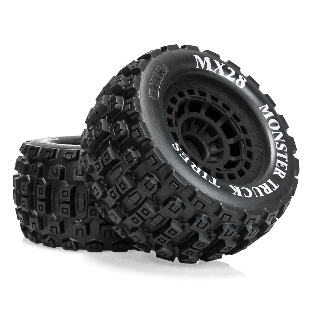 2.8 Tires and Wheels 12mm Hex 1/10 Scale RC Monster Truck Wheels for Traxxas Rustler VXL Stampede 4x4 Redcat Volcano EPX Pro Bla