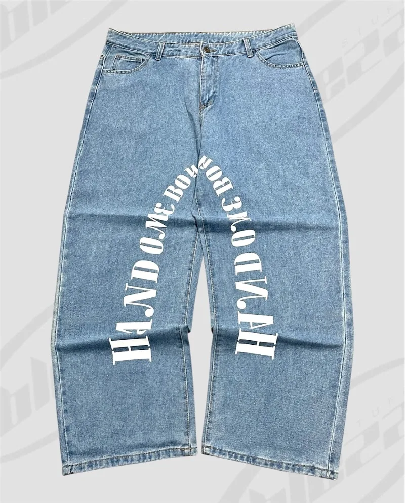 High Street Harajuku Retro Oversized Washed Jeans Women Y2K Rock Hip-hop Letter Casual Trendy Loose Straight Wide-leg Pants Men