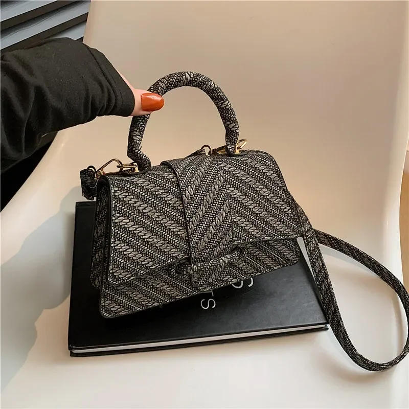 Premium texture women pattern small square bag simple commuter handbag fashion light luxury shoulder messenger bag