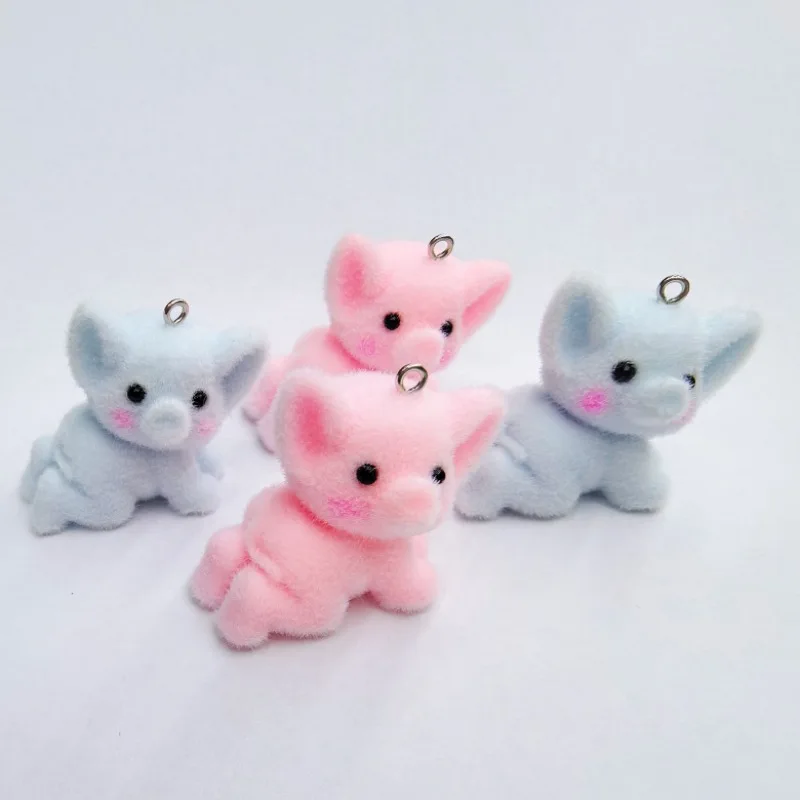 10pcs 3D Cute Crawling Elephant Charms Flocking Resin cartoon animal Pendant For Bag Keychain Earring DIY Crafts Jewelry Make