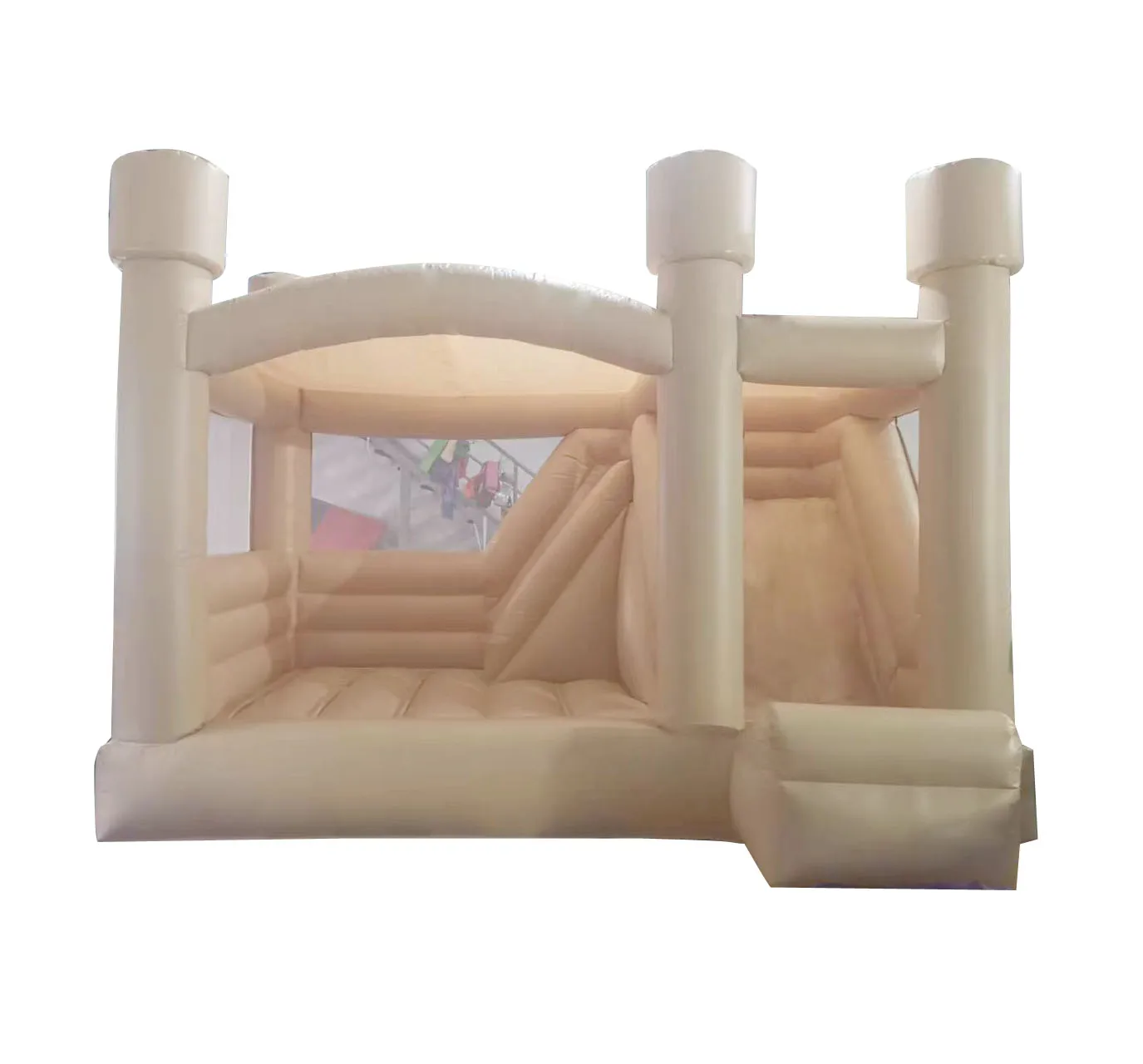 Commercial inflatable white bounce house combo pastel tan bouncy castle with slide