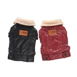 Pet Large Dog Clothes Winter Warm PU Coat For Large Dog Golden Retriever Labrador Coat Jacket Outfit RED/BLACK Pet Clothing 7XL