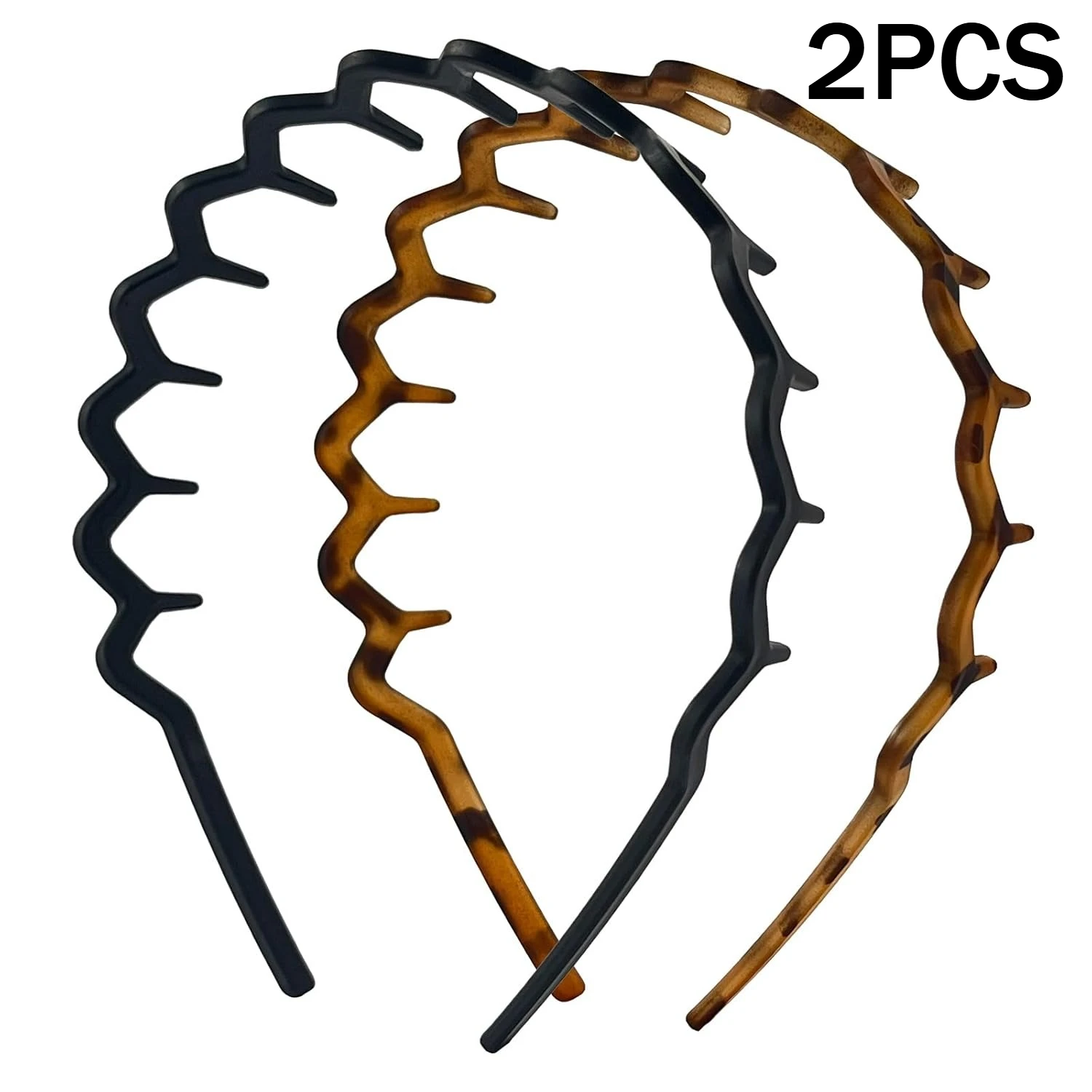 2 diademas para mujeres y hombres, diadema ondulada antideslizante para peinar el cabello hacia atrás, plástico reciclado ligero (mate)