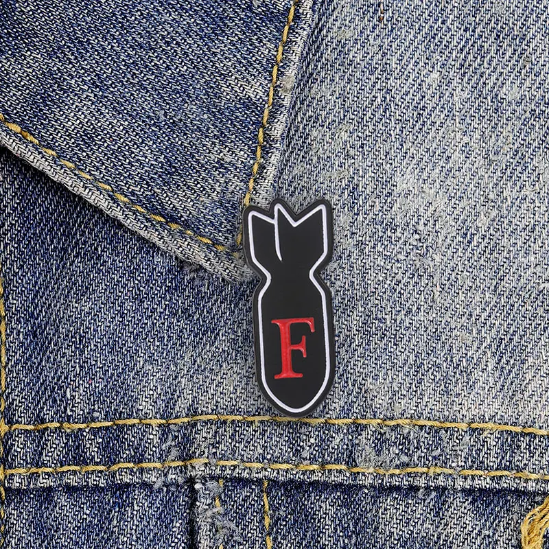 Funny F Missile Enamel Badge Set Letter F Missile Pattern Pin Brooch Humor Slogan Metal Lapel Jewelry Gift For Friends