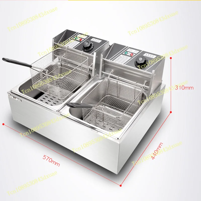 Freidora Eléctrica Comercial de Acero Inoxidable para Papas Fritas, Freidora de Doble Tanque con Cestas, Olla para Freír