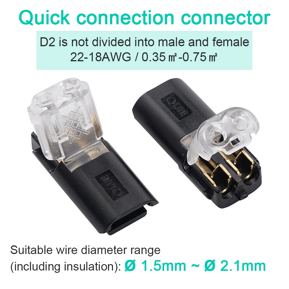 4/24pcs Double-Wire Plug-in Connector with Locking Buckle Pluggable LED Wire Connector 2 Pin 2 Way Compact Wire Universal