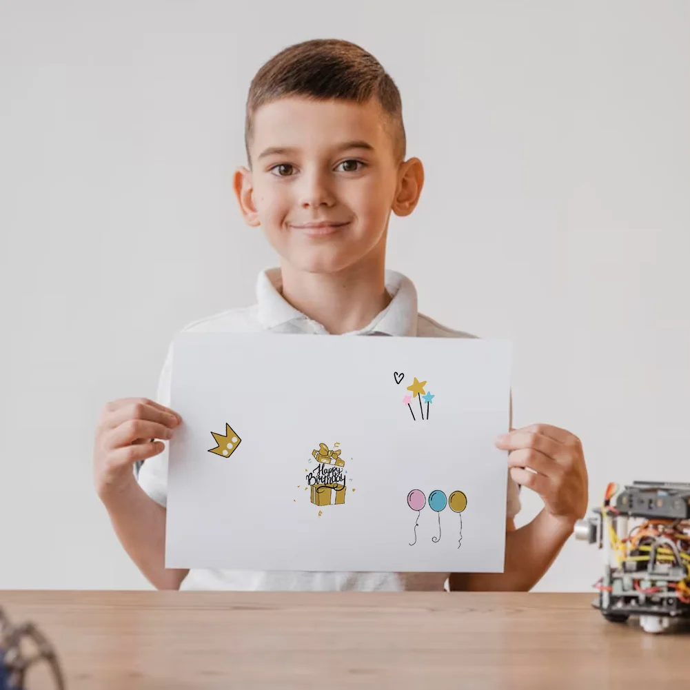 4pcs Waterproof For Kids Cute Scrapbook Guest Book Self Adhesive Birthday Sticker Photo Album Adults Skateboard Exquisite Cards