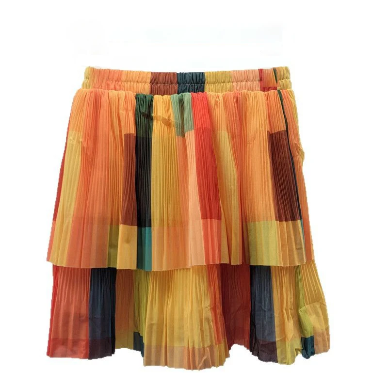 

WTHT Fashion New Women's Colorful Plaid Print Wrinkled Skirts 2025 Spring Trendy Elastic High Waist Skirt Female 1LS1143