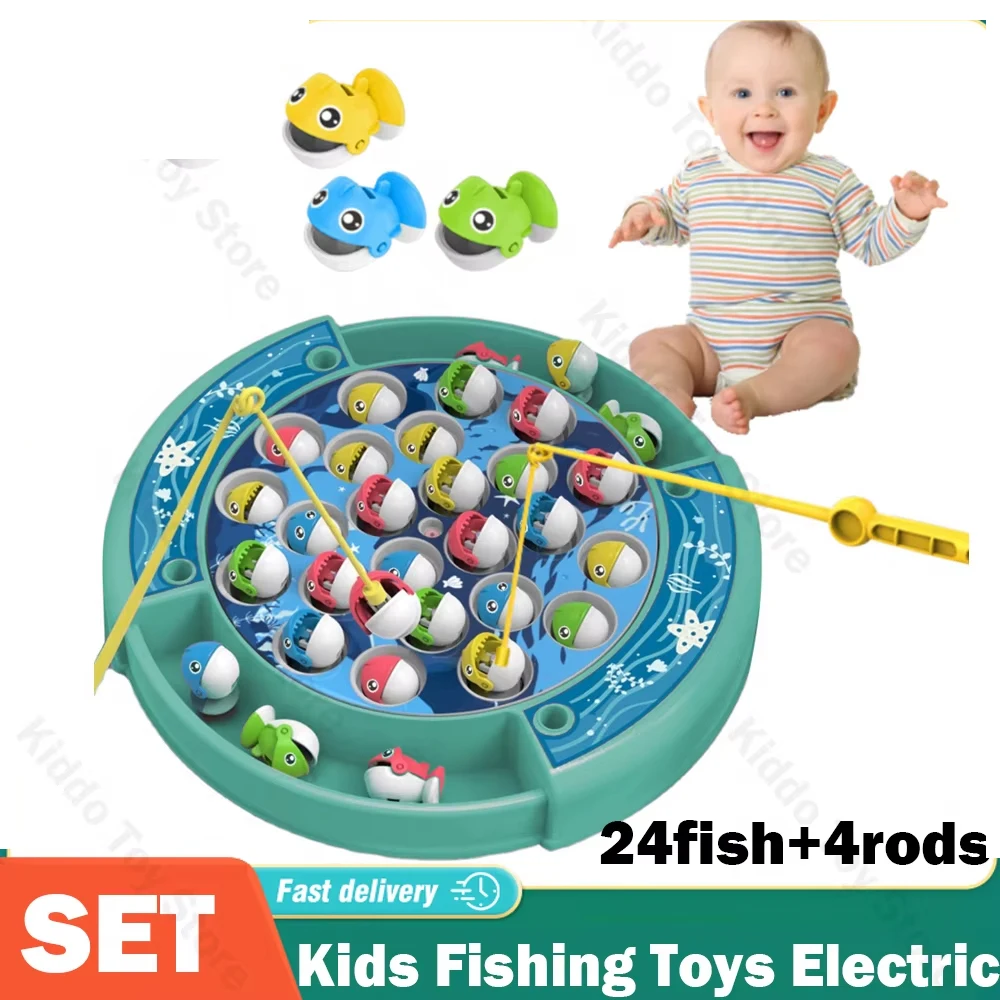 ألعاب صيد السمك للأطفال، لعبة صيد الأسماك الكهربائية الدوارة، مجموعة أطباق السمك الموسيقية، ألعاب رياضية خارجية مغناطيسية لمجموعة هدايا عيد الميلاد