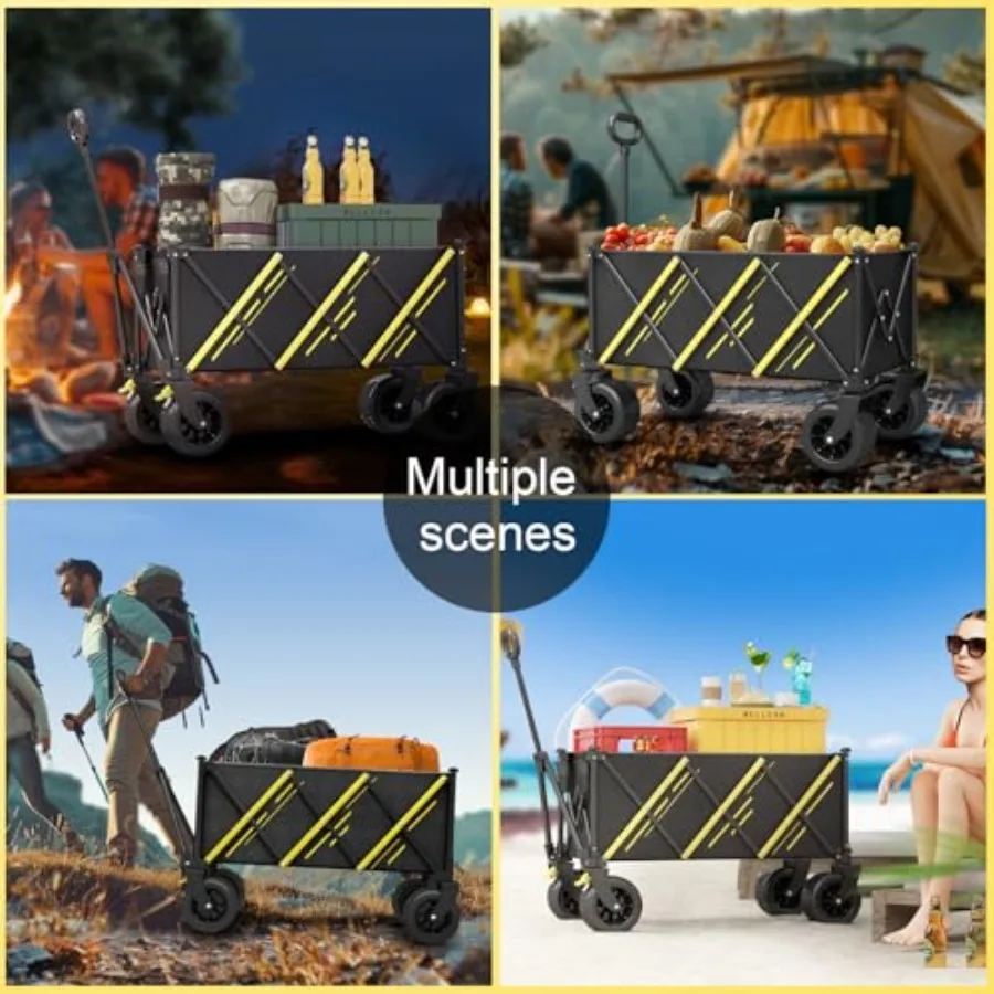 Carro pieghevole e pieghevole per uso esterno resistente: carrello da giardino portatile con grandi ruote da spiaggia per tutti i terreni e D integrato