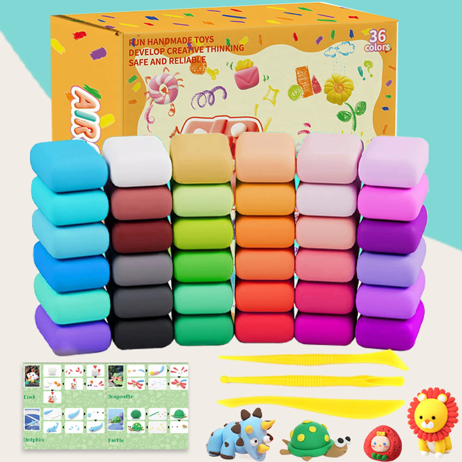 Kit di argilla secca ad aria a 36 colori con 3 strumenti per scolpire - Argilla modellante non tossica per bambini, nessuna cottura necessaria per creare e mantenere l'arte 3D