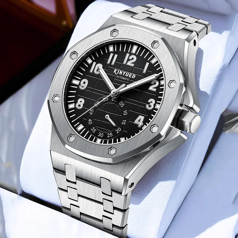 Kinyued Luxury Brand Man Automatic Mechanical Wrist Watches 30m Waterproof Luminous Hands Stainless Steel Watch For Men Gift