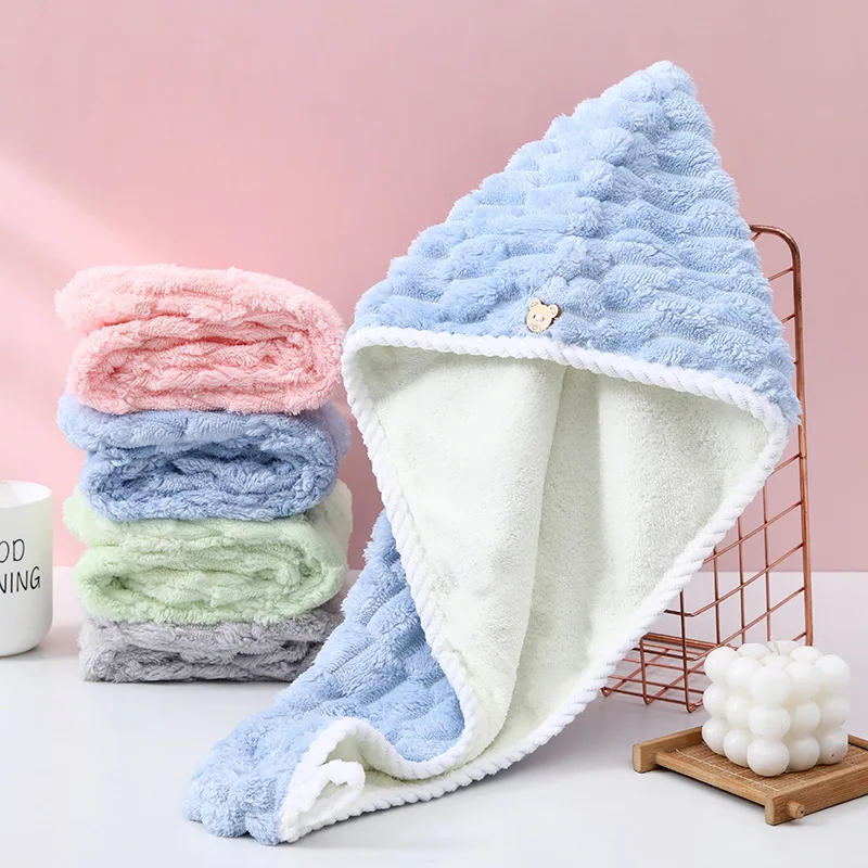 Home Bathroom Coral Fleece Dry Hair Cap Super Absorbent Quick Drying Soft Thick Non Shedding Lazy Wrapped Dry Hair Towel