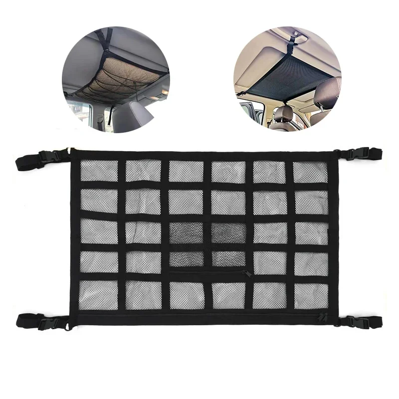 

SUV Car Ceiling Storage Net Pocket Car Roof Bag Interior Cargo Net Breathable Mesh Bag Auto Stowing Tidying Interior Accessories