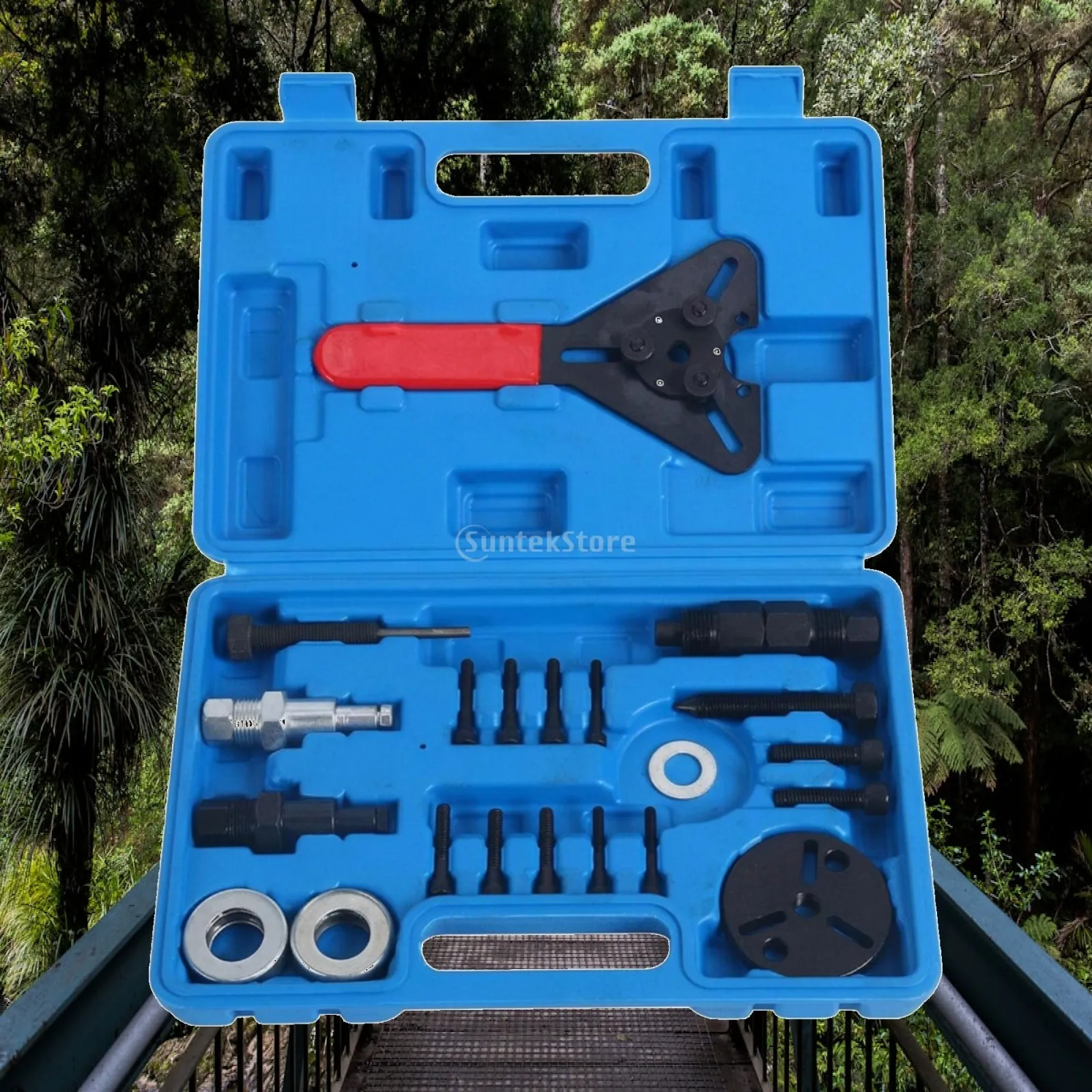 A/C Compressor Clutch Tool Set Complete Compressor Clutch Puller Kit Bearing Removal Tool with Case Sturdy Hand Tools Anti-Rust